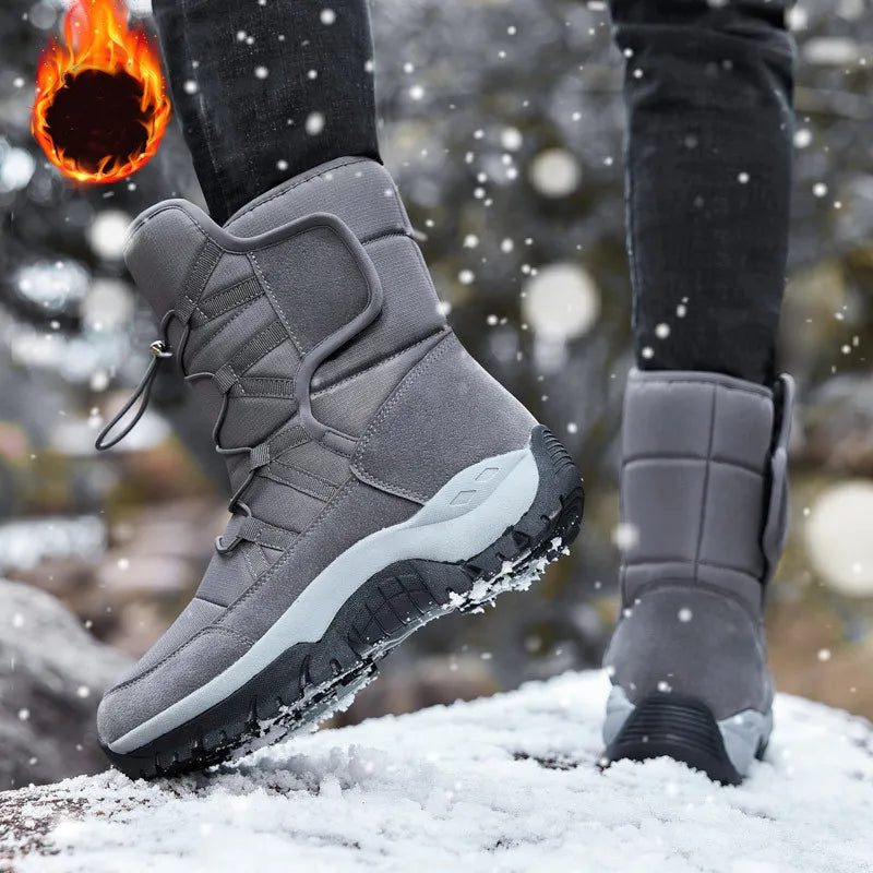 New Winter Hiking Boots Warm Plush Men's Boots High Top Couple Snow Boots Winter Outdoor Anti-Slip Ankle Boots Work Casual Boots