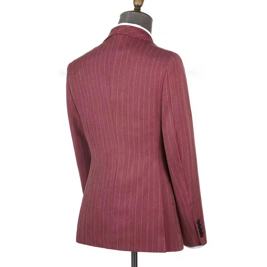 2025 Men Suits Maroon Striped Office Wear Wedding Double-Breasted With Patch Pocket Tailor-Made For Meeting