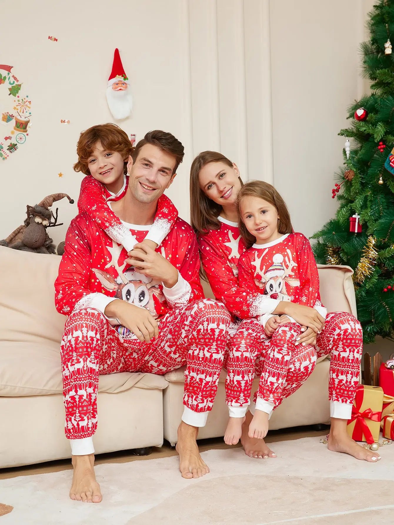 Christmas Pajama Set Family Matching Nightwear Couples Daughter Daddy Son Mother Kids Reindeer Printed Long Sleeved Xmas Clothes
