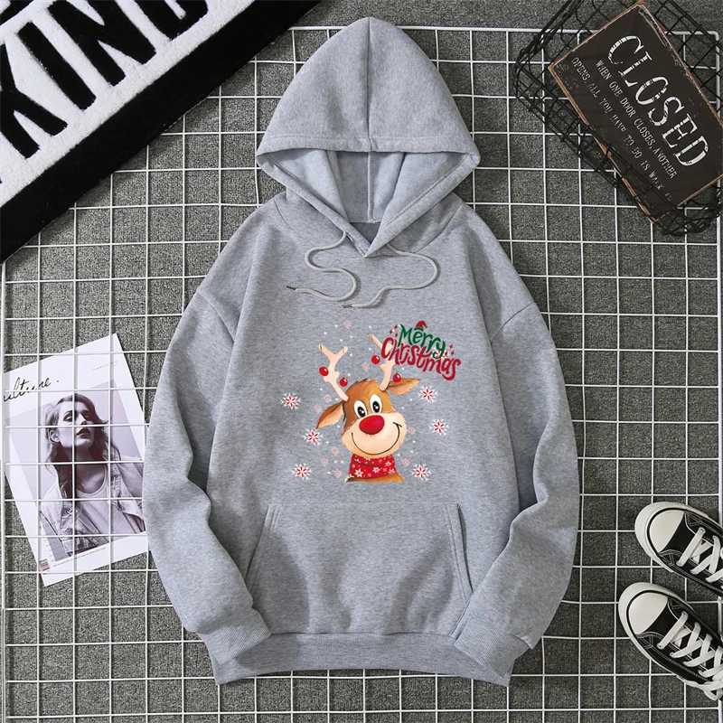 New Christmas Deer Hoodies Print Men Woman Fashion Streetwear Hooded Sweatshirts Harajuku Pullovers Unisex Tops Clothing