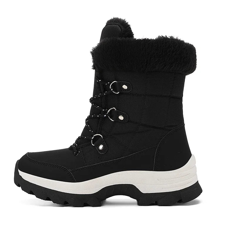 Winter Snow Boots for Couples Slip-Resistant Outdoor Waterproof Mid-Calf Boots With Warm Faux Fur Lining Fashionable and Trendy