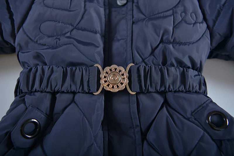 Winter Snow Suit For Girls, Fur Collar & Tunic Details Warm Cotton-padded Hooded Coat, Kids Outerwear