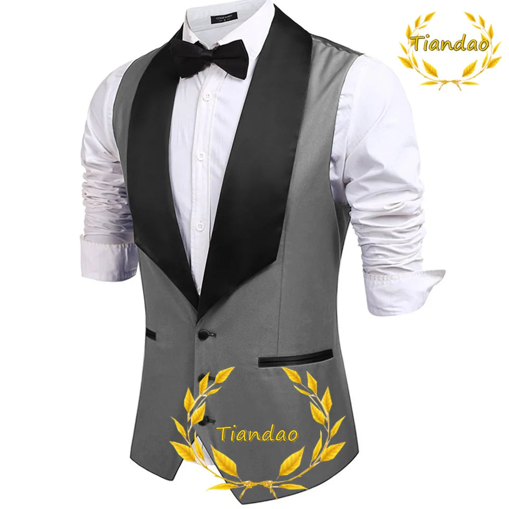 Men's Suit Vest Wedding Groom Sleeveless Jacket Lapel Slim Fit Workwear 3 Buttons Waistcoat Steampunk chaleco hombre