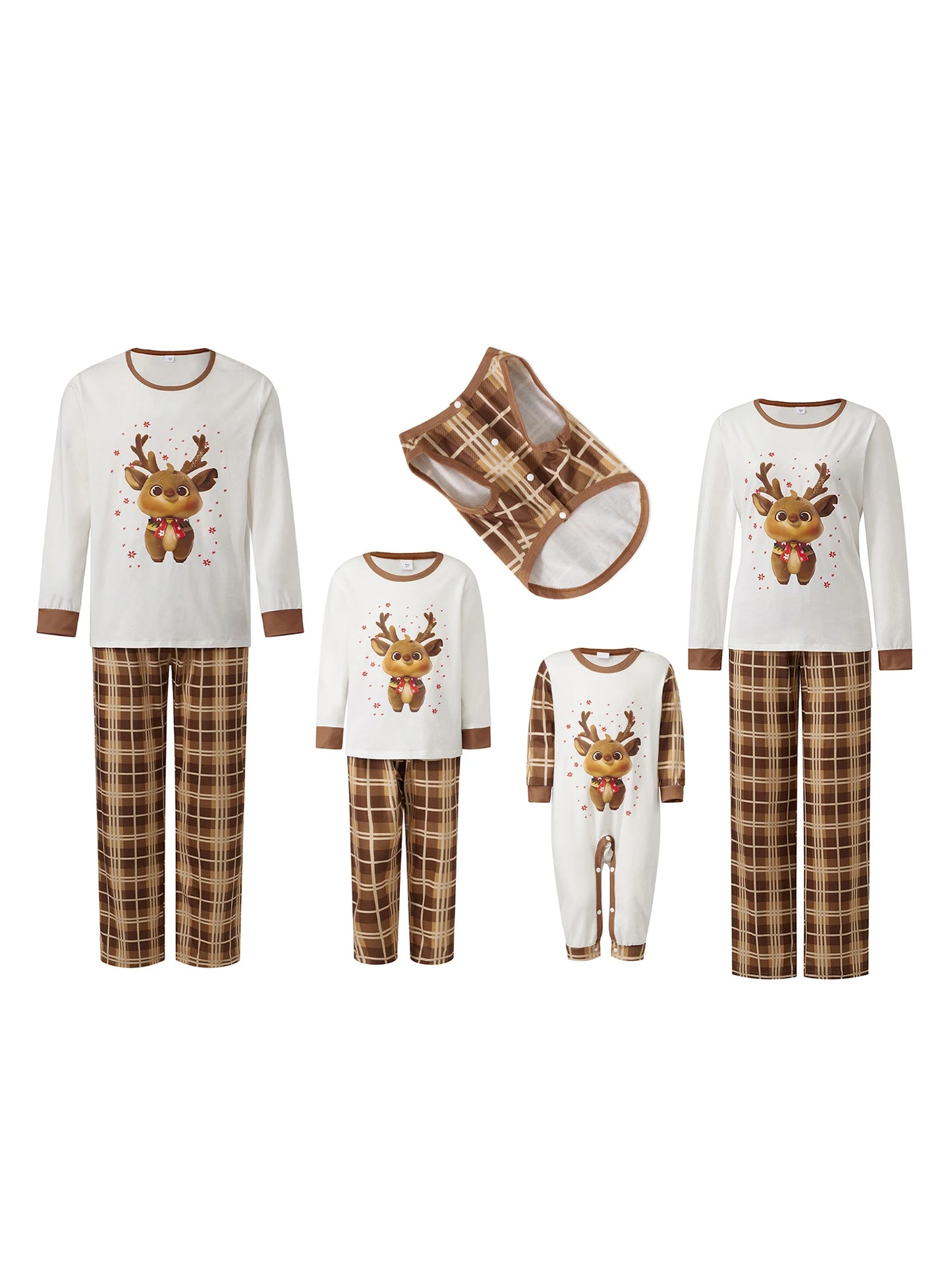 Christmas Family Pajamas Matching Sets Mom Dad Kids Long Sleeve Elk Print Tops and Plaid Pants Sleepwear Family Xmas Pajamas