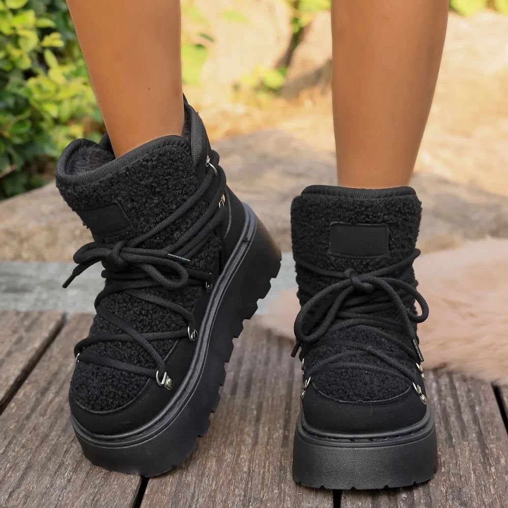 Warm Snow Boots 2025 Winter New Thick Bottom Large Size with Velvet Cross Strap Northeast Cotton Shoes for Women