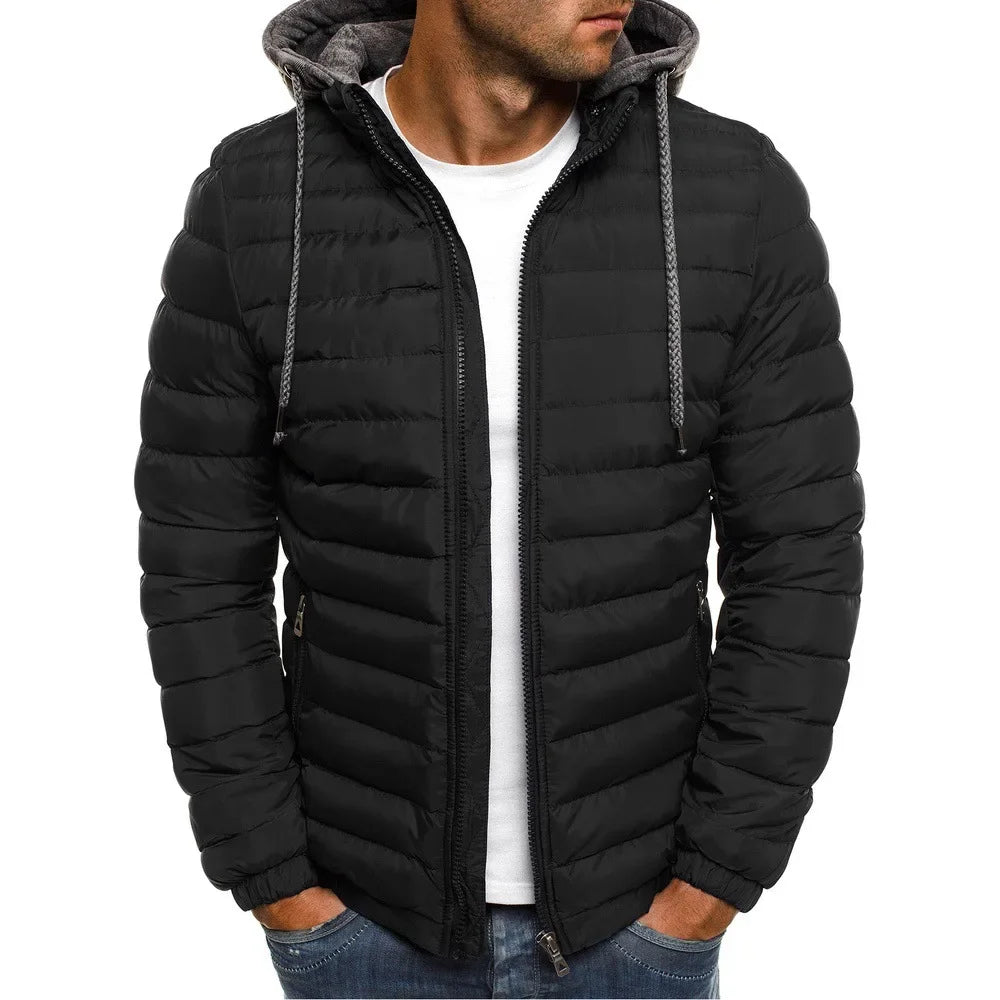 Winter Warm Cotton Jacket for Men Stand Collar Open Front Outdoor Sports Coat Casual Padded Coat