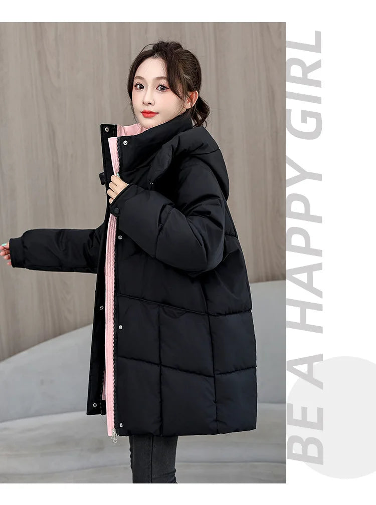 Winter New Down Long Jacket Women Warm Hooded Women's Cotton Padded Puffer Coat Fashion Temperament Overcoat Top