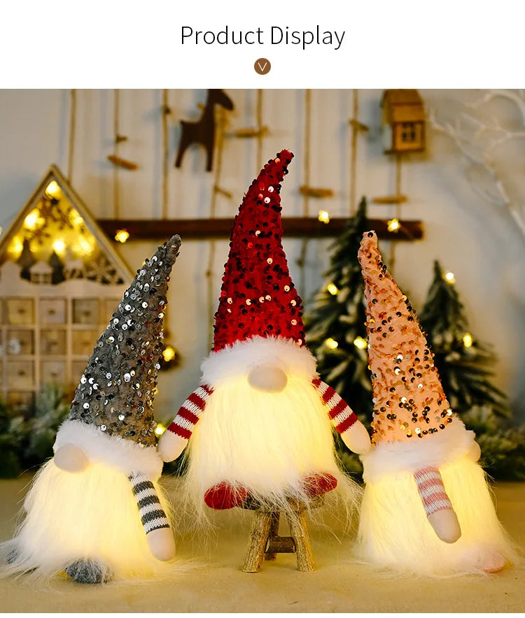 Christmas Gift Gnome Doll Couple Led Night Light Sledge Elf Ski Home Xmas Tree Desktop ornament Decor Navidad New Year Valentine