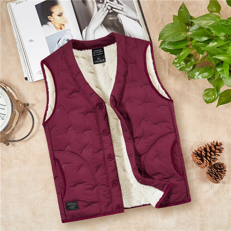 Winter Men's Vest Jackets Waterproof Outerwear Button Sleeveless Coats Warm Jacket Casual Lightweight Thick Sherpa Lined Vests