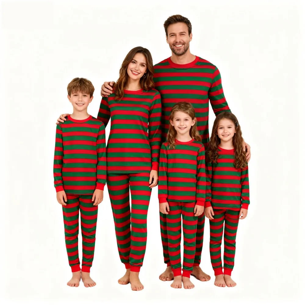 Family Matching Christmas Pajamas Sets Red Green Striped Sleepwear Xmas Festive Pjs for Dad Mom Kids Baby Loungewear Outfits