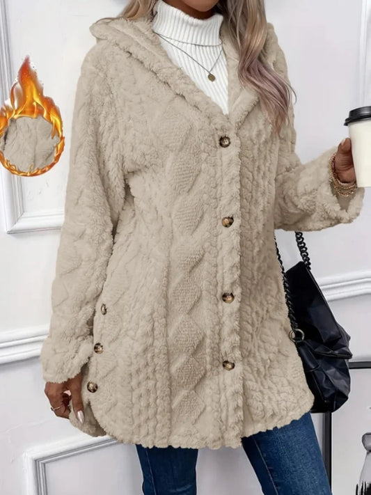 Winter Fashion Warm Long Sleeve Cardigan Hooded Women Coat 2025 New Casual Elegant Long Outwear