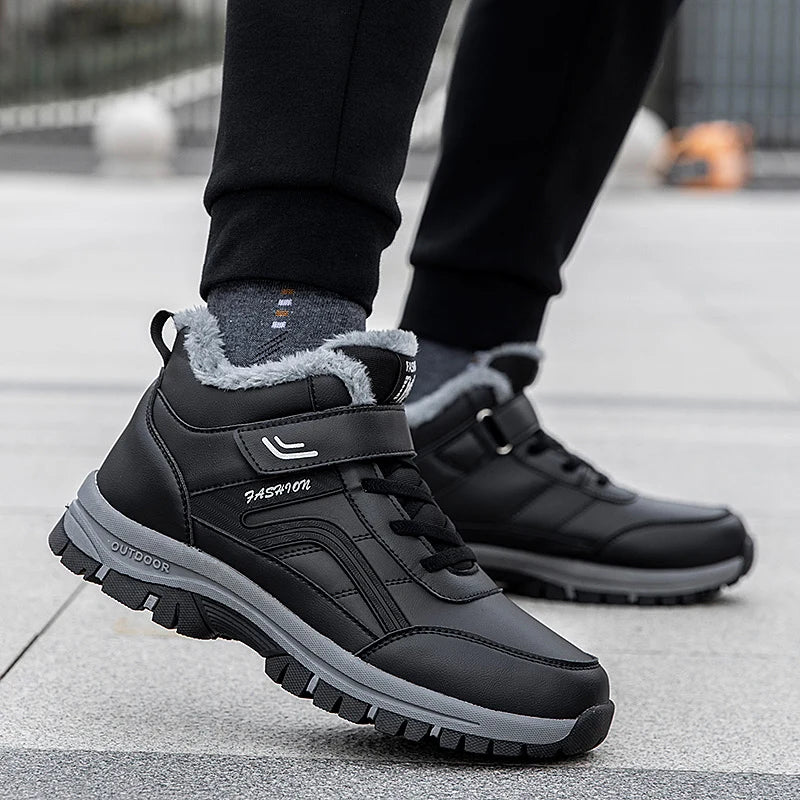 Winter Boots for Men New Waterproof PU Leather Warm Snow Ankle Boots Outdoor Warm plush Non-slip Work High-top Casual Shoes