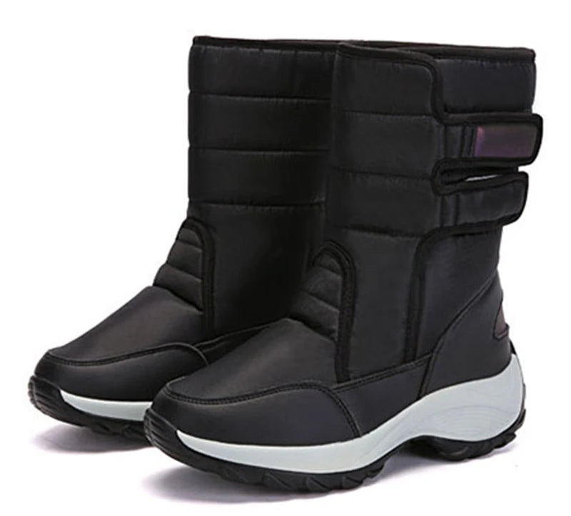 Waterproof Boots Women Winter Shoes Platform Boots WithThick Fur Mid-Calf Snow Boots Fashion Wedge Botas Mujer Shoes Woman