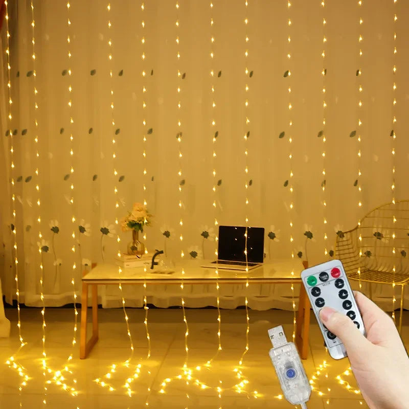 Christmas Light Party Birthday Wall Decoration LED 8 Mode 3/6M Garland Wedding Fairy Light USB Curtain String Lamp Holiday Decor