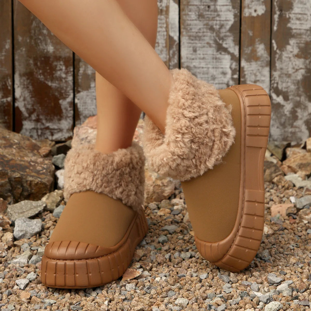 Winter Snow Boots for Women Warm Plush Ankle Boots Non-Slip Flat Sole Shoes for Girls Concise Outdoor Plush Shoes