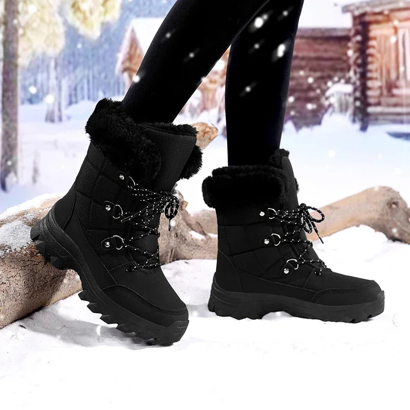 Winter Snow Boots for Couples Slip-Resistant Outdoor Waterproof Mid-Calf Boots With Warm Faux Fur Lining Fashionable and Trendy