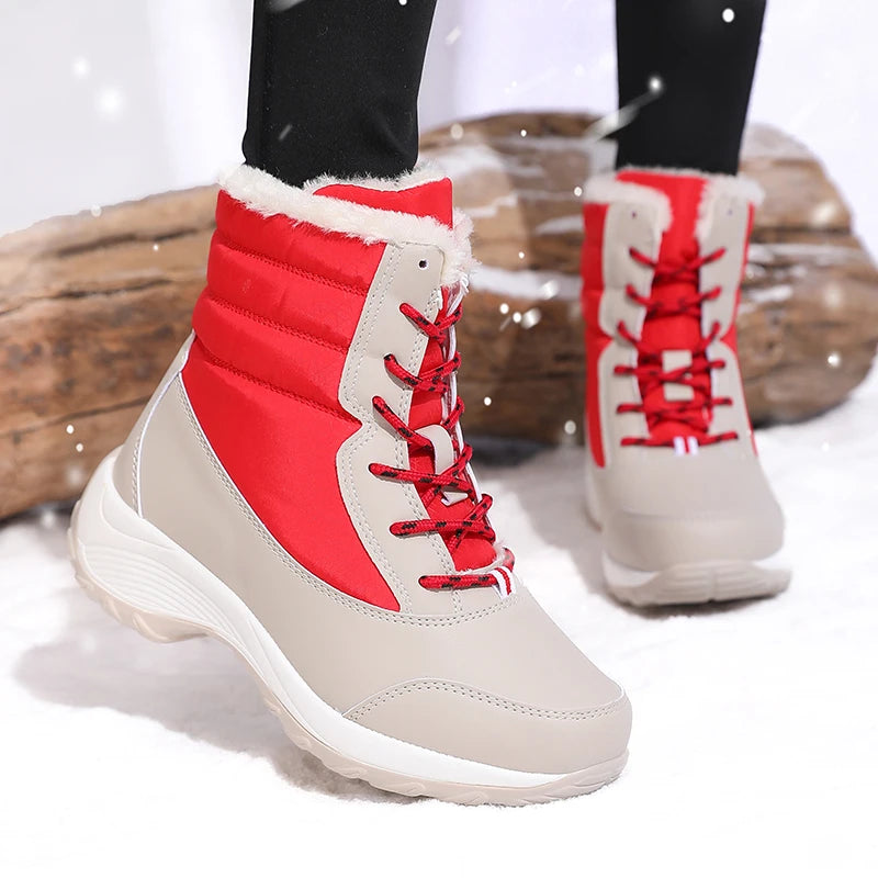 New Winter Women Boots High Quality Warm Snow Boots Lace-up Fashion Comfortable Ankle Boots Outdoor Waterproof Hiking Boots