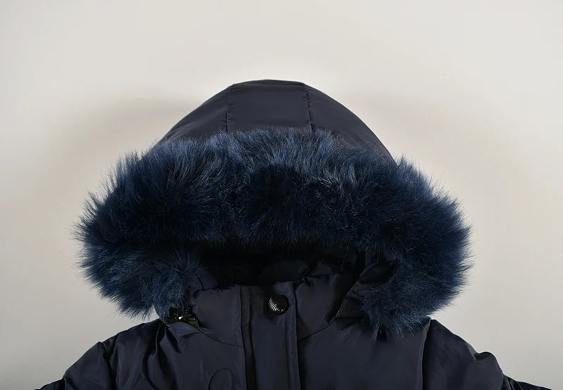 Winter Snow Suit For Girls, Fur Collar & Tunic Details Warm Cotton-padded Hooded Coat, Kids Outerwear
