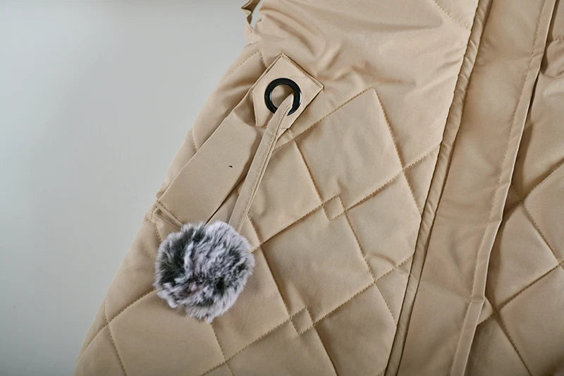 Winter Snow Suit For Girls, Fur Collar & Tunic Details Warm Cotton-padded Hooded Coat, Kids Outerwear