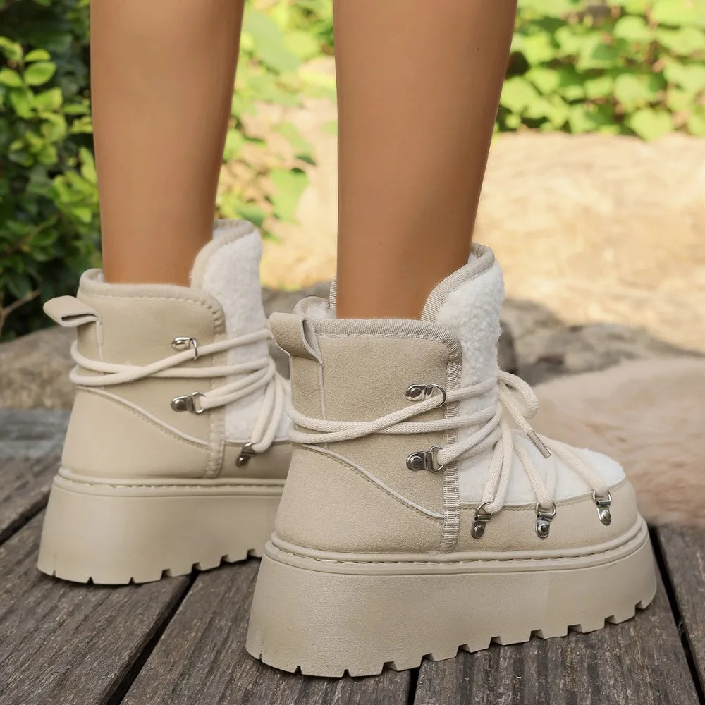 Warm Snow Boots 2025 Winter New Thick Bottom Large Size with Velvet Cross Strap Northeast Cotton Shoes for Women