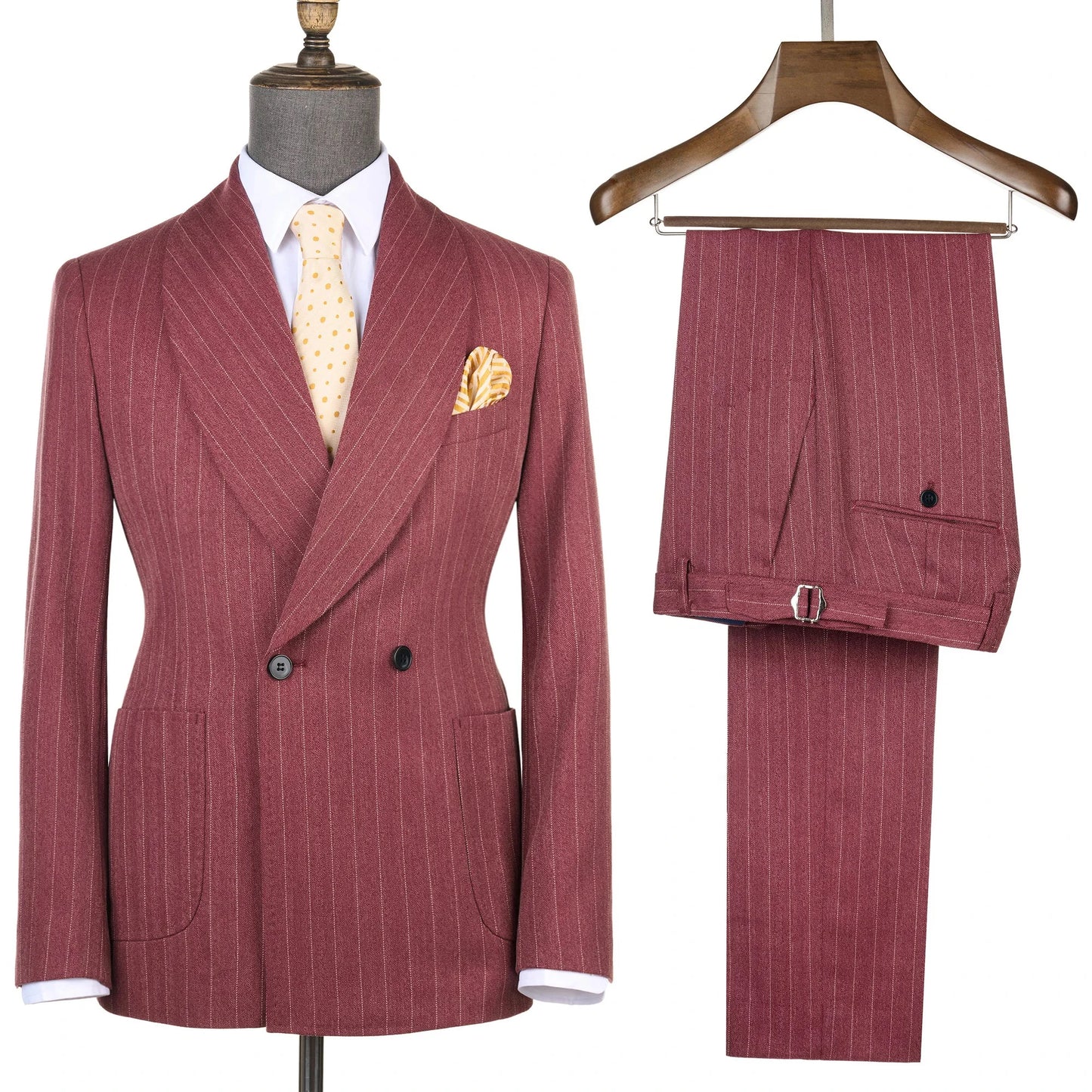 2025 Men Suits Maroon Striped Office Wear Wedding Double-Breasted With Patch Pocket Tailor-Made For Meeting