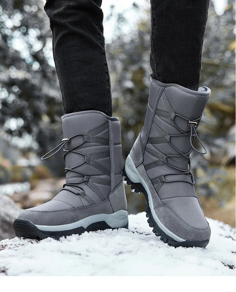 New Winter Hiking Boots Warm Plush Men's Boots High Top Couple Snow Boots Winter Outdoor Anti-Slip Ankle Boots Work Casual Boots
