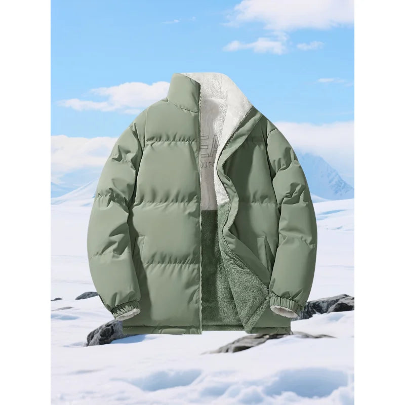 Thick Insulated Coat with Stand-Up Collar
