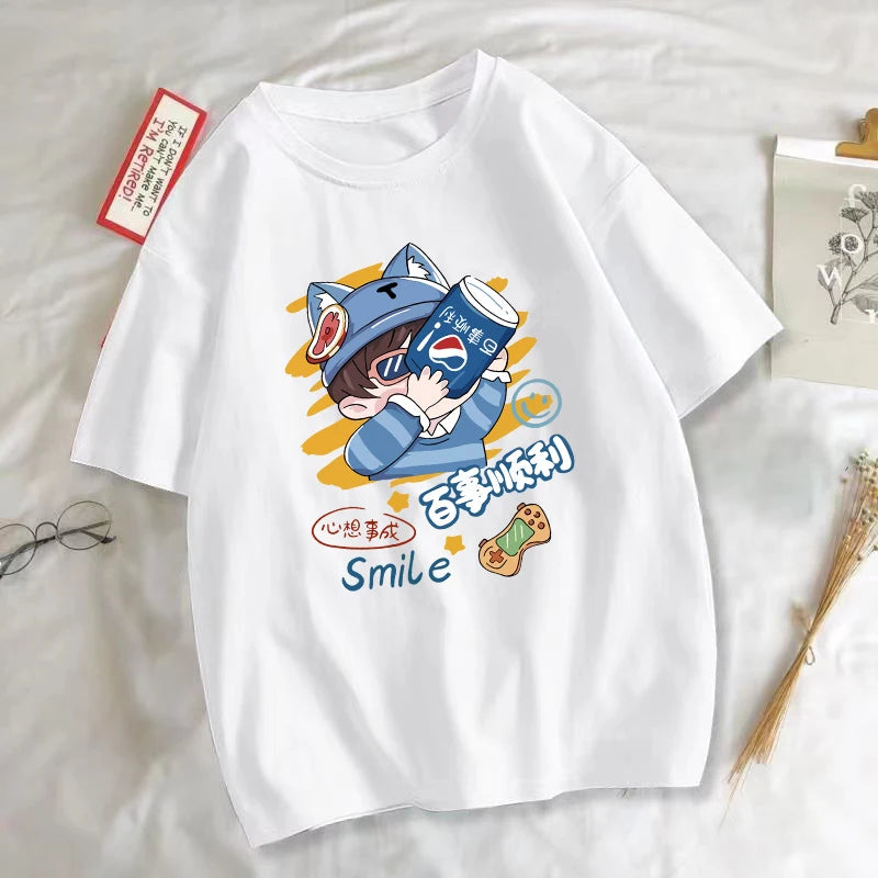 Summer Couple T-Shirts Matching Funny Cartoon Print Tees Trendy Casual Short Sleeve Unisex Graphic Tops Kawaii Streetwear Couple
