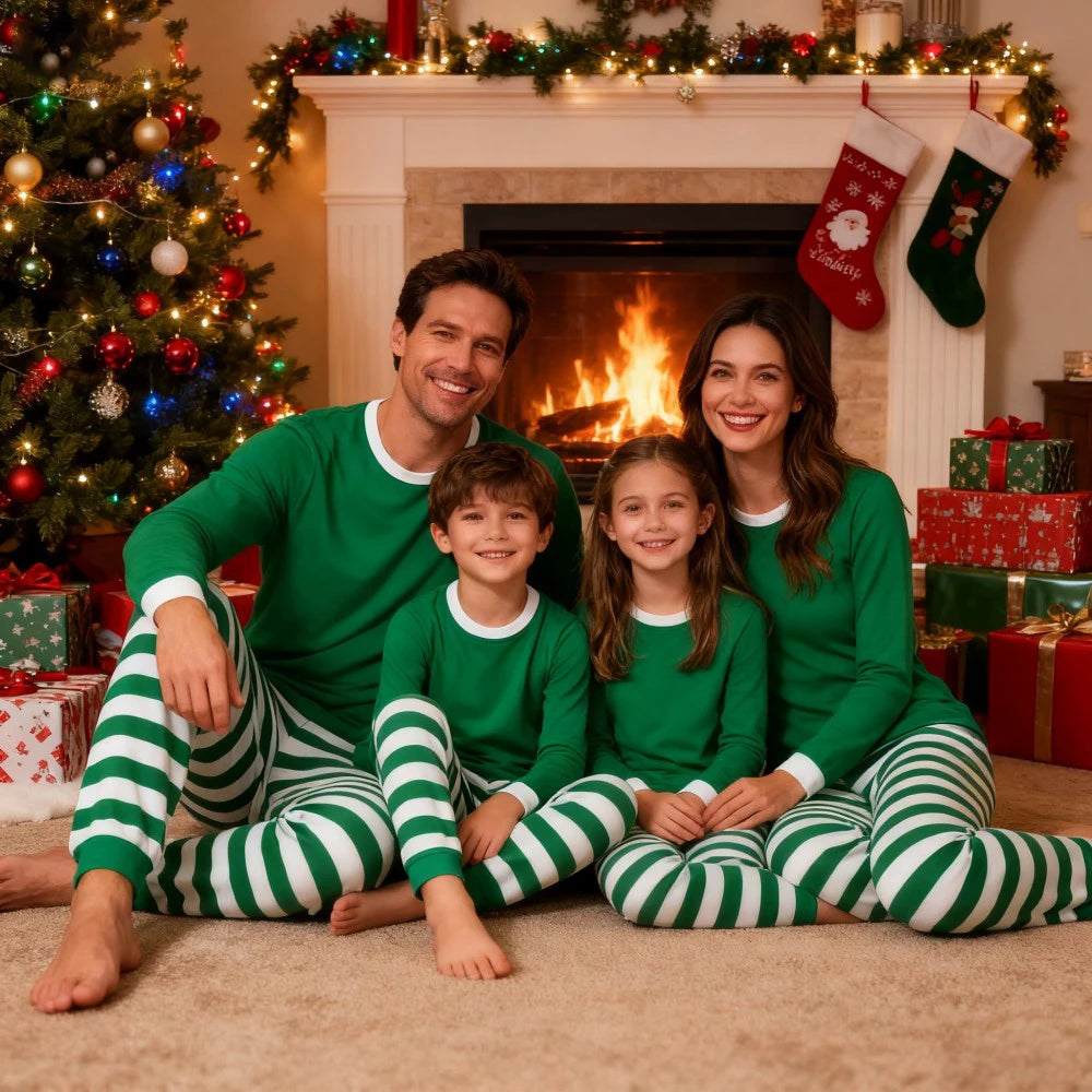 Matching Family Christmas Pajamas Set 100 Cotton Striped Pajamas Classic Sleepwear Loungewear Xmas Holiday Pajamas Family Look