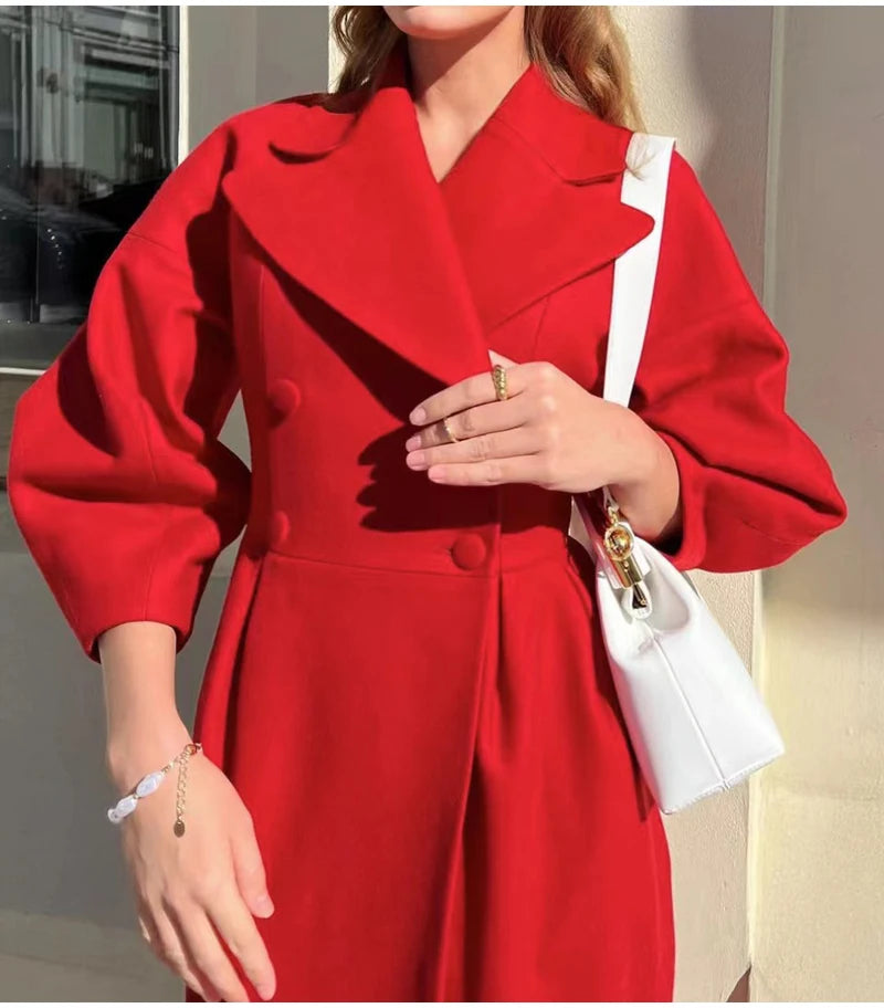 Winter Coat For Women Fashion Solid Loose Lapel Double Breasted Trench Vintage Long Sleeve Jackets Warm Thick Woman New In Coats