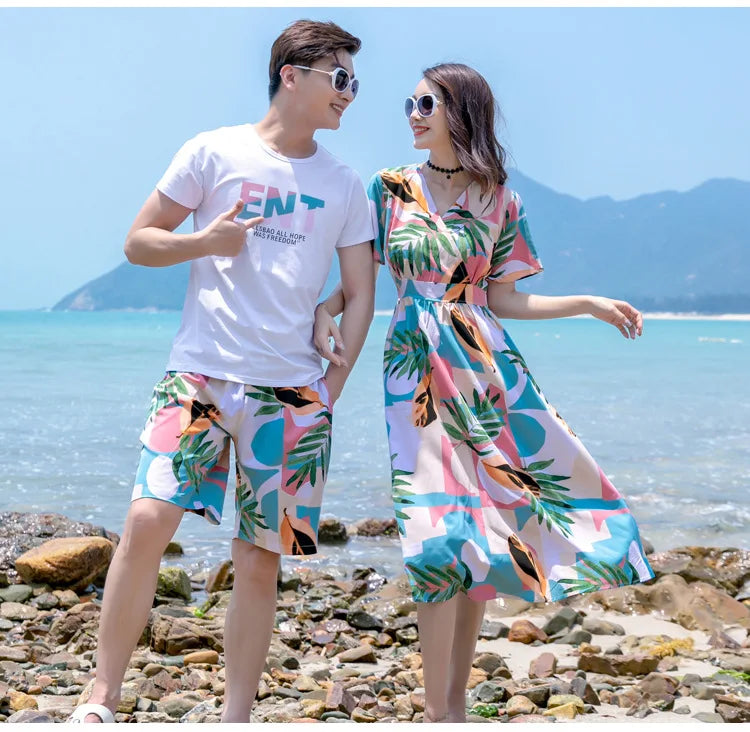 Family Matching Outfits Summer Beach Mother Daughter  Dresses Dad Son T-shirt & Shorts Family Look Couple Matching Outfit