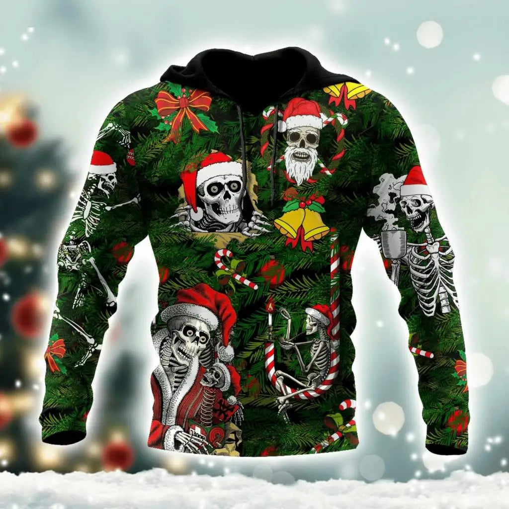 Christmas Hoodies Men's Skull Hoodie 3D Print Tops Autumn Winter Long Sleeved Streetwear Designer Hooded Hoodie For Men Clothing