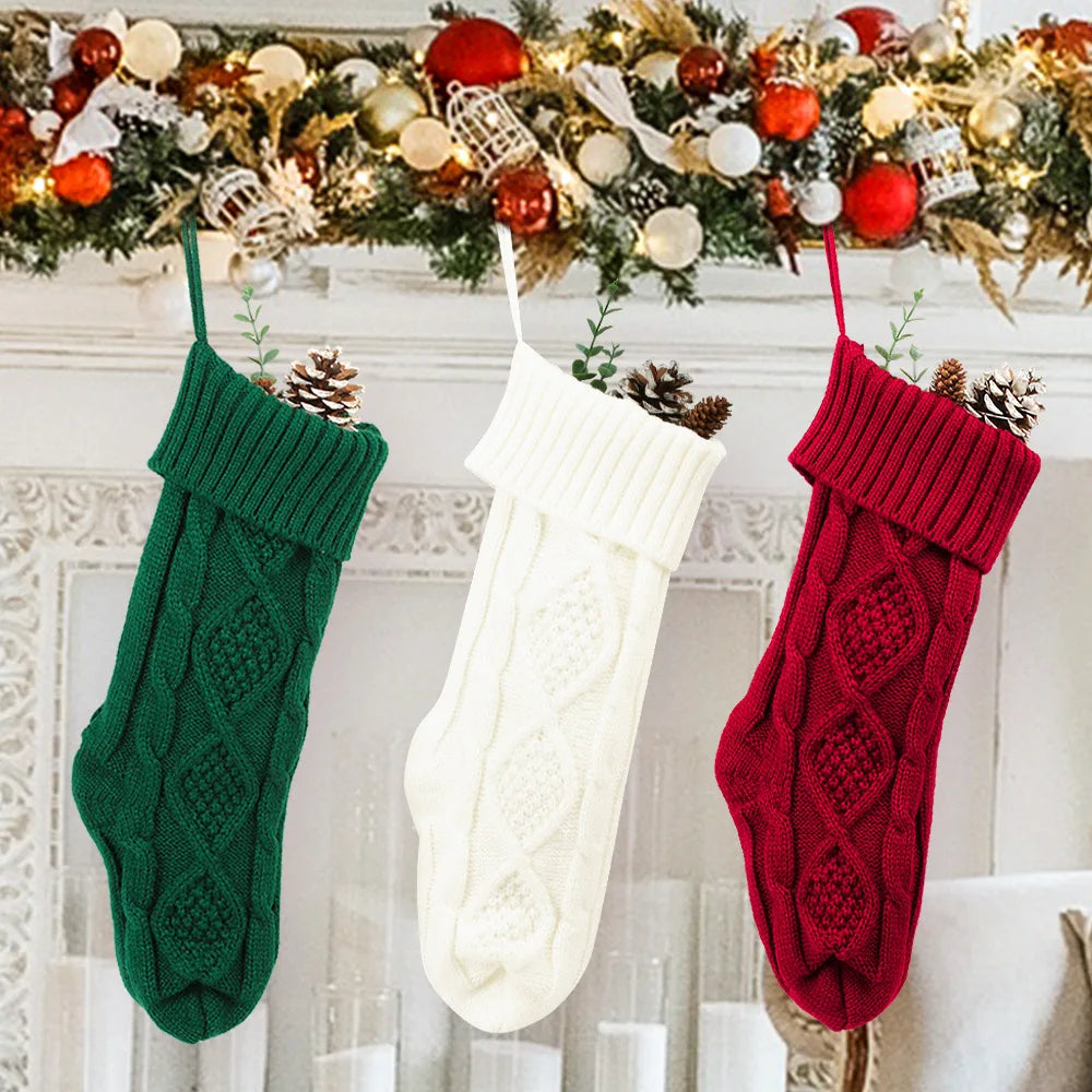 Large Christmas decorations Christmas stocking gift bag Knitted Christmas pendant Cross border woolen Christmas stocking
