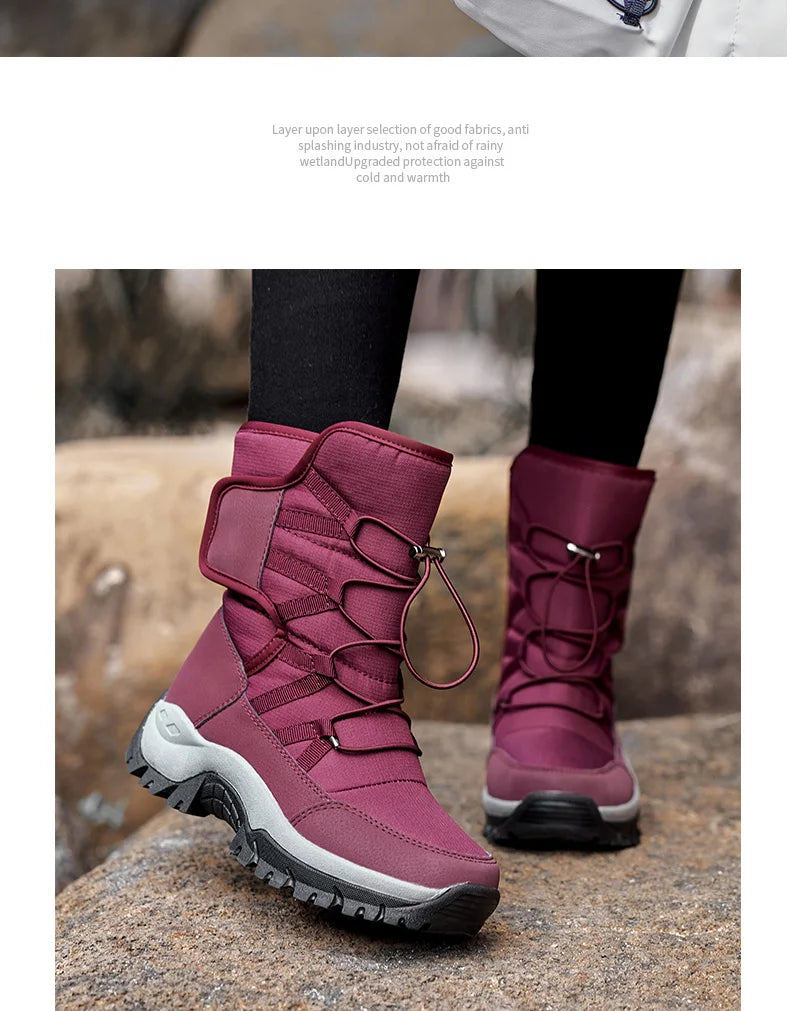 New Winter Hiking Boots Warm Plush Men's Boots High Top Couple Snow Boots Winter Outdoor Anti-Slip Ankle Boots Work Casual Boots