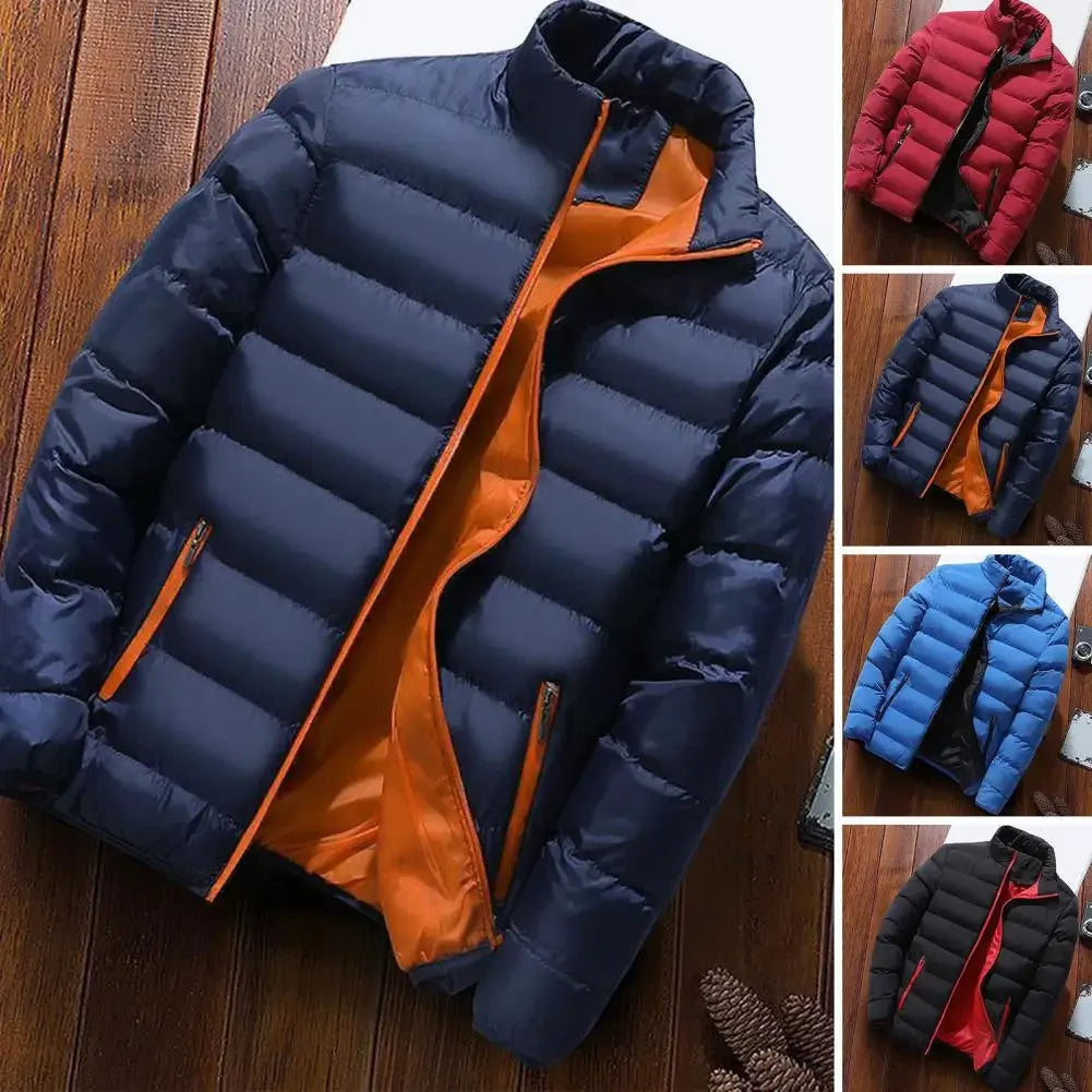 Men Winter Outerwear Windproof Padded Winter Coat for Men with Stand Collar Zipper Closure Thick Warm Resistant Jacket Men