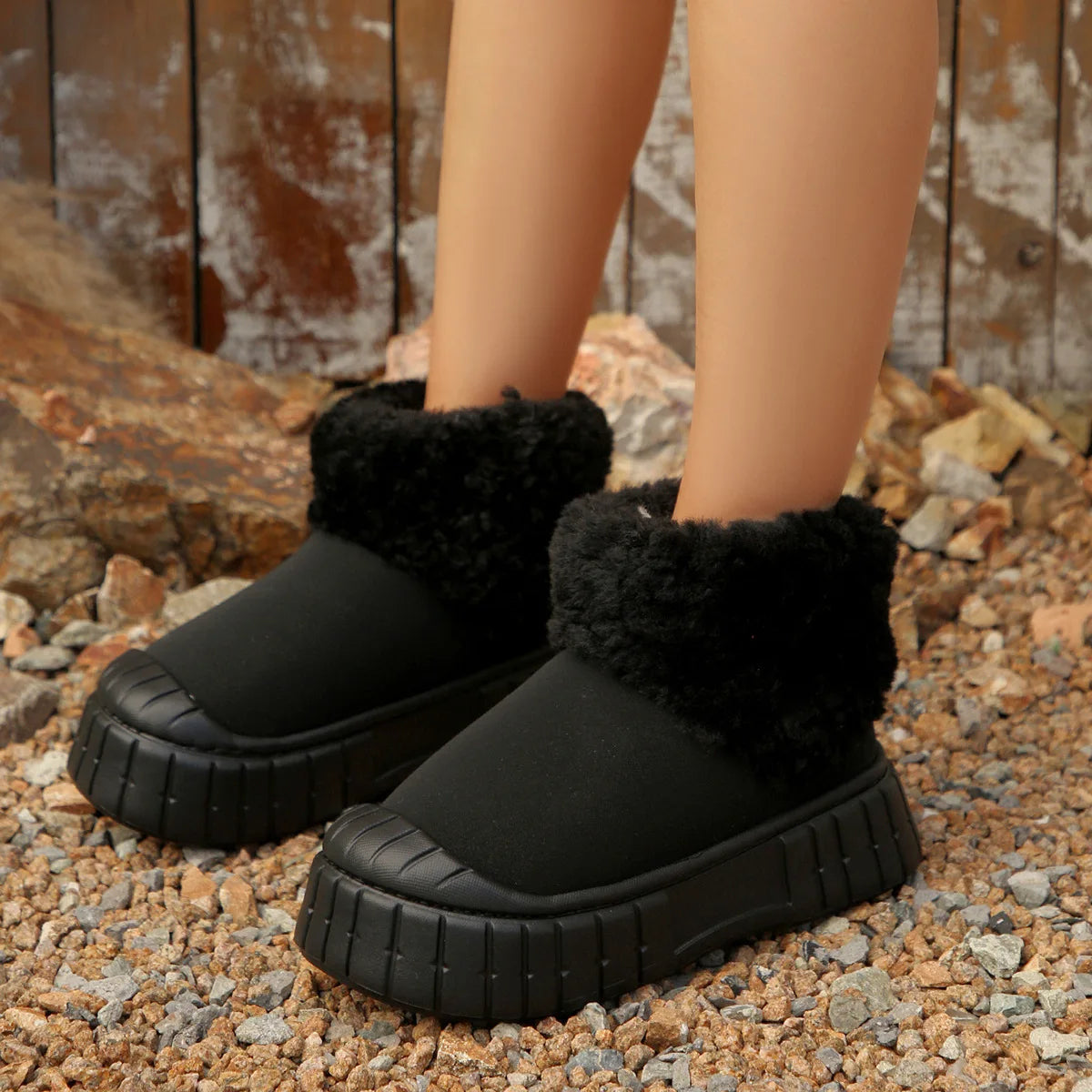 Winter Snow Boots for Women Warm Plush Ankle Boots Non-Slip Flat Sole Shoes for Girls Concise Outdoor Plush Shoes