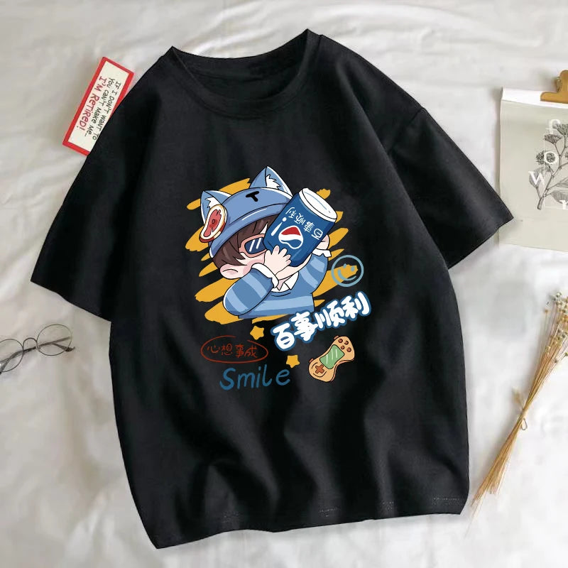 Summer Couple T-Shirts Matching Funny Cartoon Print Tees Trendy Casual Short Sleeve Unisex Graphic Tops Kawaii Streetwear Couple