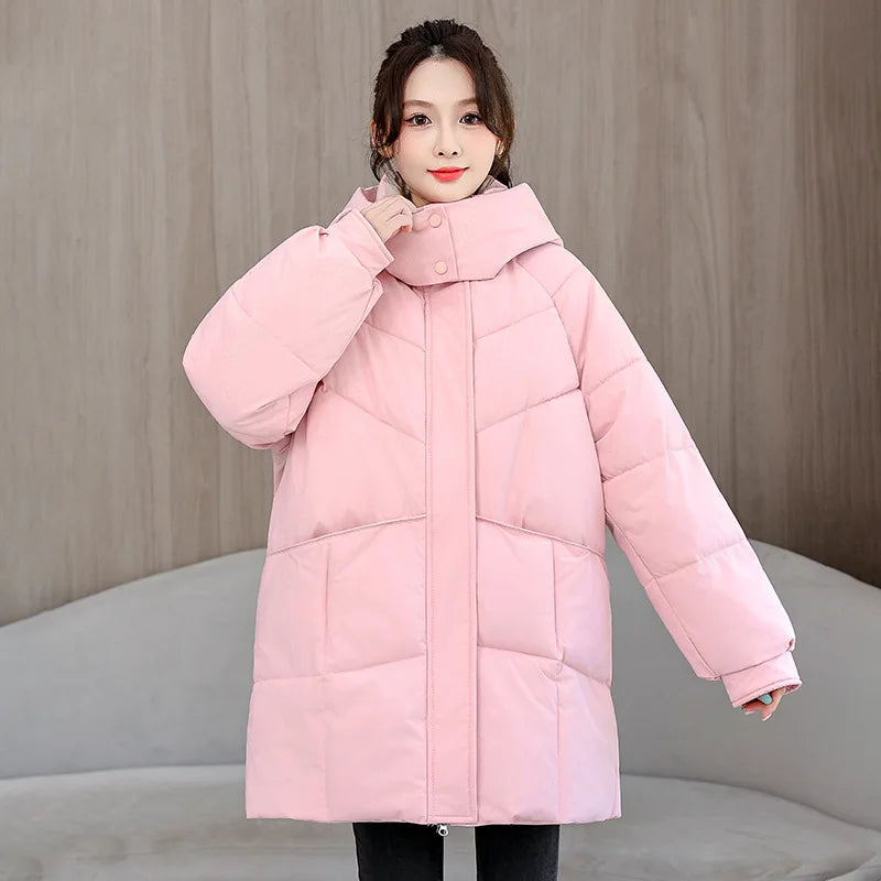 Winter New Down Long Jacket Women Warm Hooded Women's Cotton Padded Puffer Coat Fashion Temperament Overcoat Top