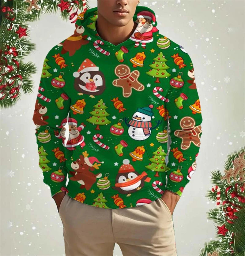 Christmas Mens Hoodies Cool Gingerbread 3d Graphic Hoodies Sweatshirt Men Party Holiday Pullover Plus Size Streetwear Hoody Tops