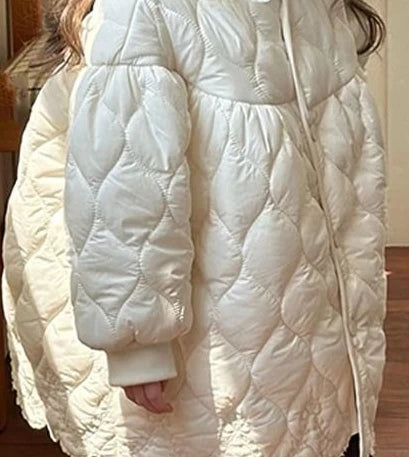 Girls Winter New Coat 2025 Autumn Korean Fashionable Casual Daily Soild Color Thicken Warm White Padded Parkas
