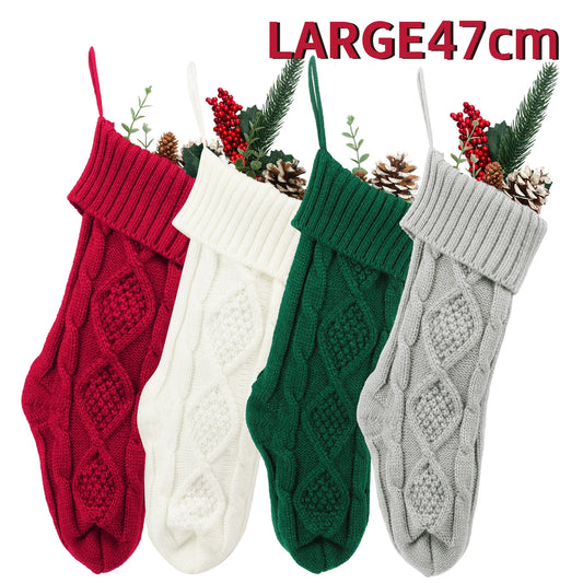 Large Christmas decorations Christmas stocking gift bag Knitted Christmas pendant Cross border woolen Christmas stocking