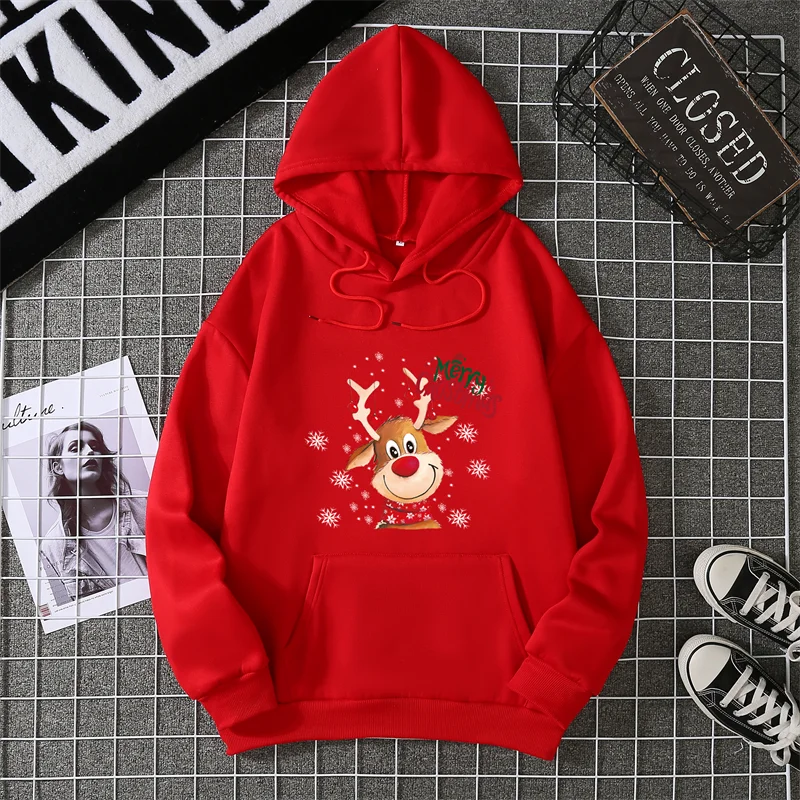 New Christmas Deer Hoodies Print Men Woman Fashion Streetwear Hooded Sweatshirts Harajuku Pullovers Unisex Tops Clothing