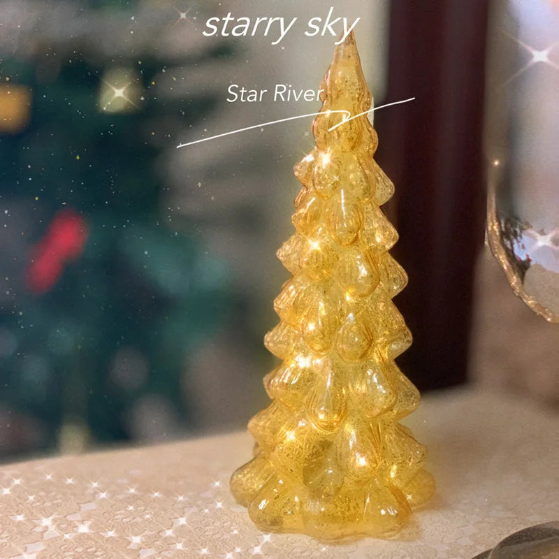 Christmas Tree Glass Night Light for Home Xmas Romantic Holiday Atmosphere Arbol De Navidad Ornaments LED Luminous Decoration