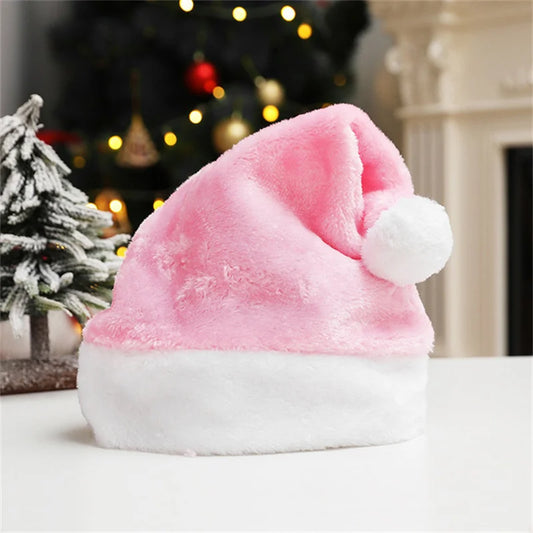 Christmas Santa Hat For Adults And Kids Unisex Velvet Cozy short Plush Red Xmas Hats 2025 New Year's Holiday Party Supplies