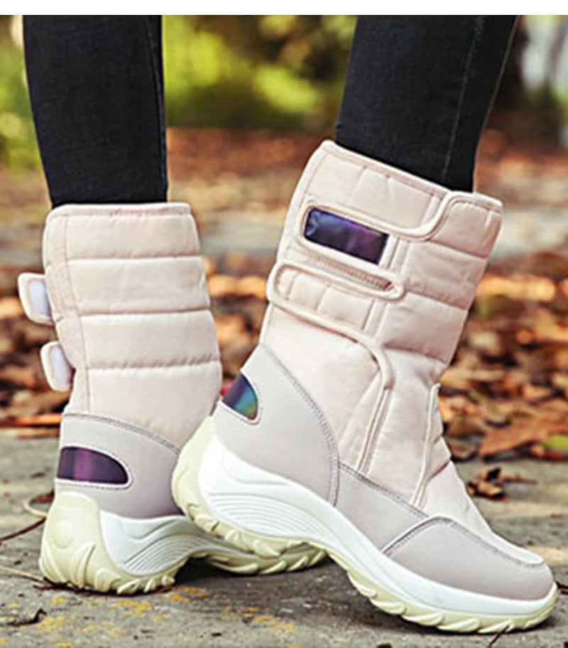 Waterproof Boots Women Winter Shoes Platform Boots WithThick Fur Mid-Calf Snow Boots Fashion Wedge Botas Mujer Shoes Woman