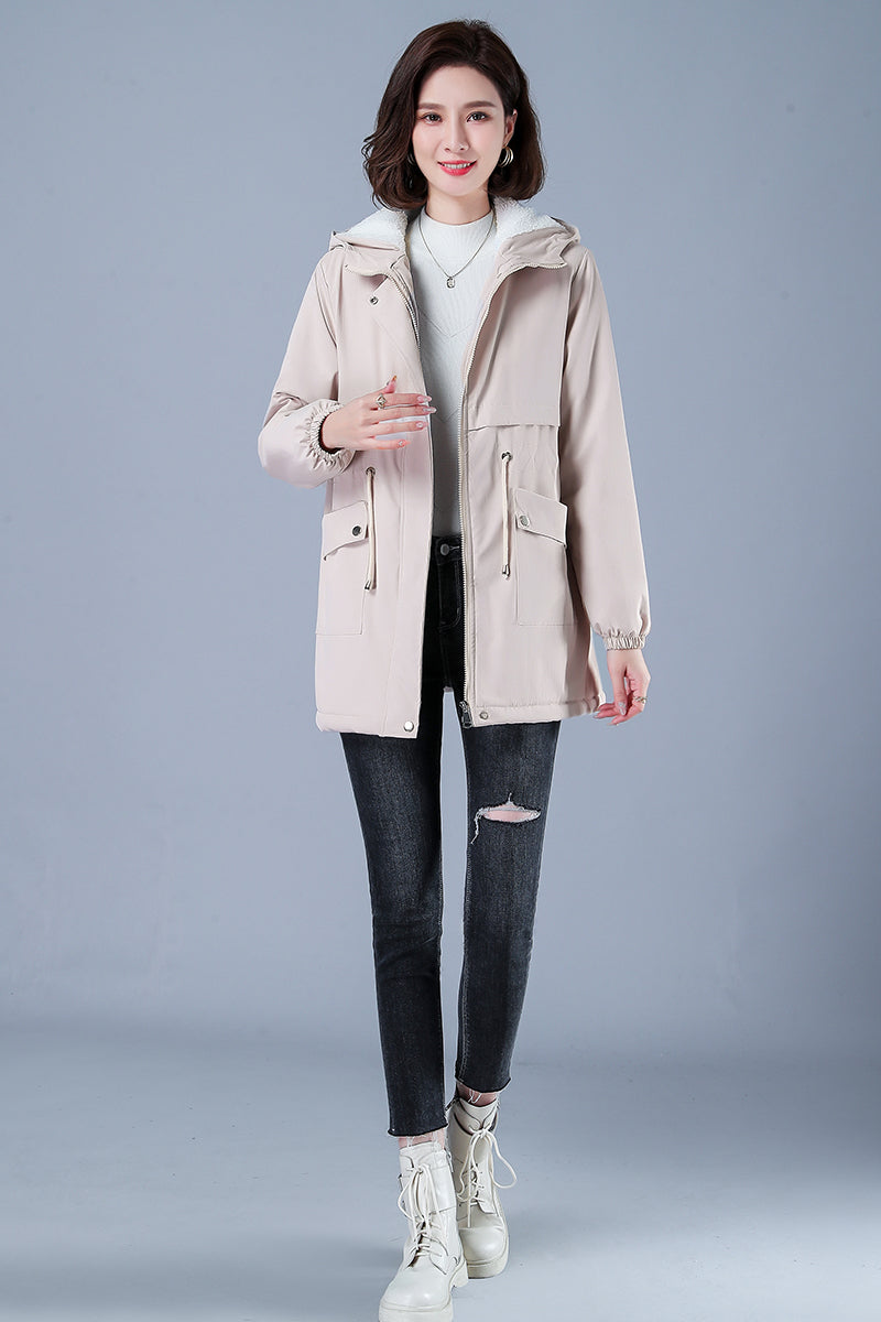 Winter Jacket Cotton Warm Puffer Coat Women Casual Parkas With Lining Plush hooded trench Outwear Women's Clothes