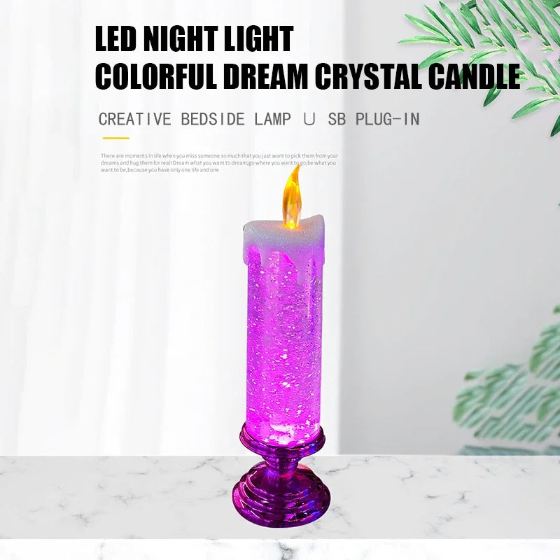 Christmas LED Candle Night Light Swirling Glitter & Colorful