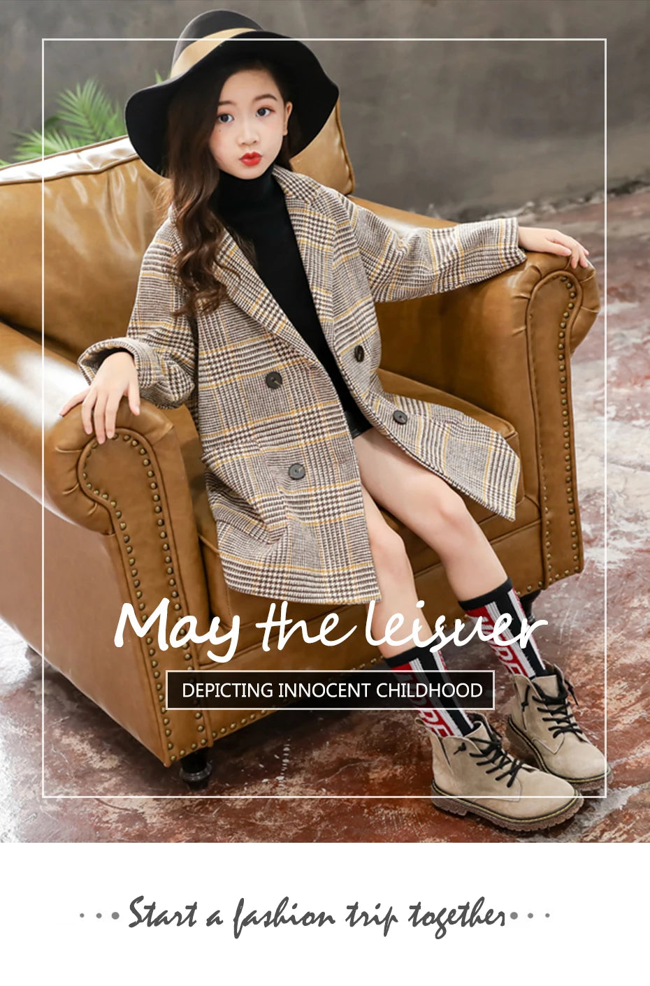 Winter Woolen Coat for Girl Thick Jacket Toddler Girls Plaid Outerwear Kids Clothes Autumn England Teenage Trench School Uniform