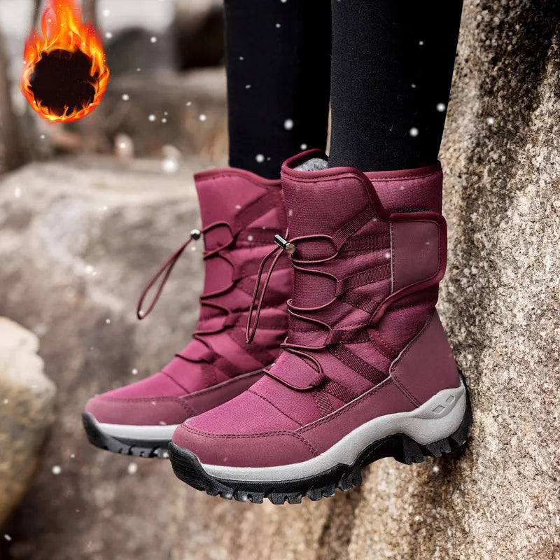 New Winter Hiking Boots Warm Plush Men's Boots High Top Couple Snow Boots Winter Outdoor Anti-Slip Ankle Boots Work Casual Boots