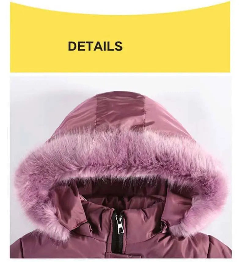 3 4 5 6 8 10 Years Winter Girls Coat Keep Warm Thicken Kids Jacket Hooded Zipper Fur Collar Princess Outerwear Children Clothing